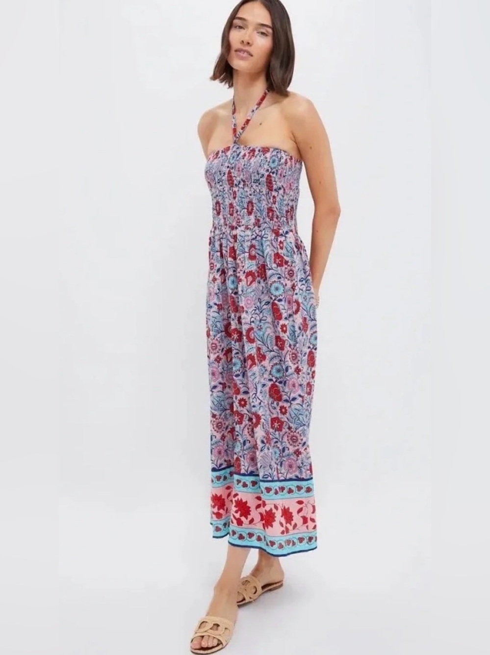 Tuckernuck NWT Mauve and Rose Wildflower Smocked Lisbon Caftan